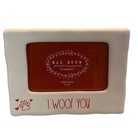 Rae Dunn Artisan Collection ❤️ I WOOF YOU 💜 Ceramic 4x6 Photo Picture Frame NWT - Picture 1 of 3